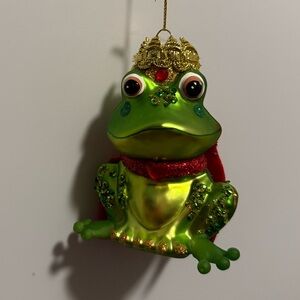 Green Frog Ornament with Crown - Christmas